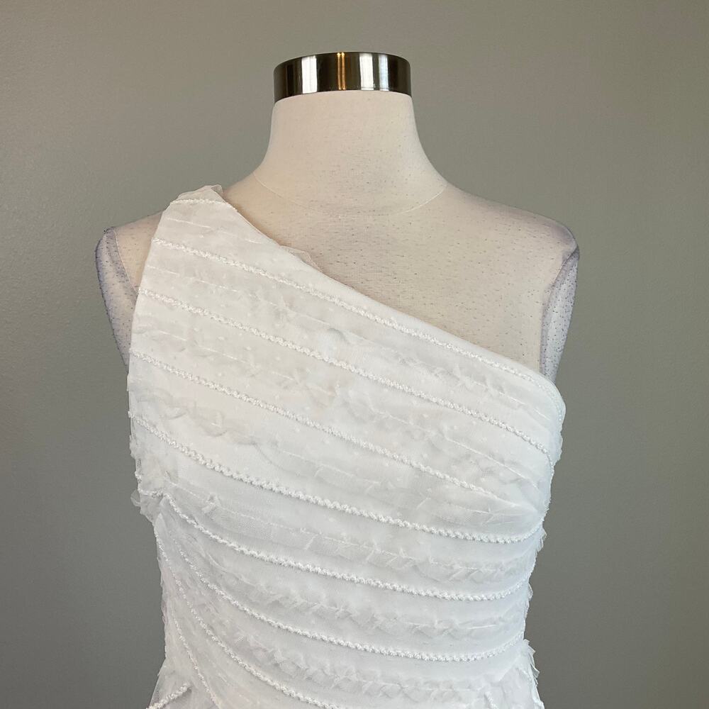 AQUA White Embroidered Lace One Shoulder A-Line Midi Cocktail Dress Size 4 - Picture 8 of 11